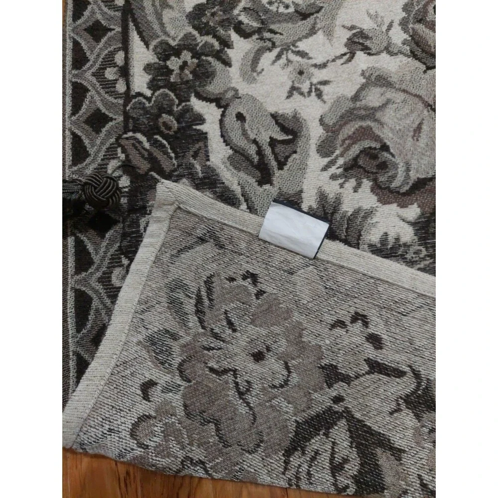 Woven Chenille Beige Brown Baroque Square Floral Throw W/ Tassels 56x56 By OPERA
